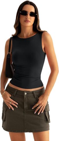 Eachyes Women Boat Neck Seamless Tank Tops Built in Bra Sleeveless Casual Fitted Shirts in Saudi Arabia