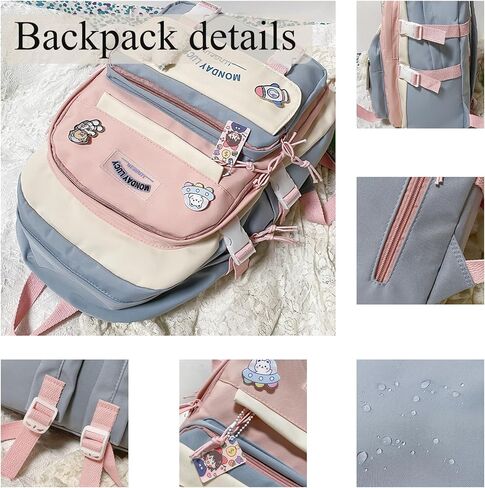 حقيبة ظهر YJMKOI Kawaii Girl مع قلادة دمية قطيفة لطيفة وحقيبة مدرسية ابتدائية لطيفة، حقيبة ظهر جمالية للفتيات المراهقات (أسود) in Kuwait