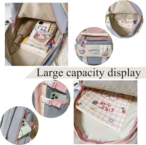 حقيبة ظهر YJMKOI Kawaii Girl مع قلادة دمية قطيفة لطيفة وحقيبة مدرسية ابتدائية لطيفة، حقيبة ظهر جمالية للفتيات المراهقات (أسود) in Kuwait