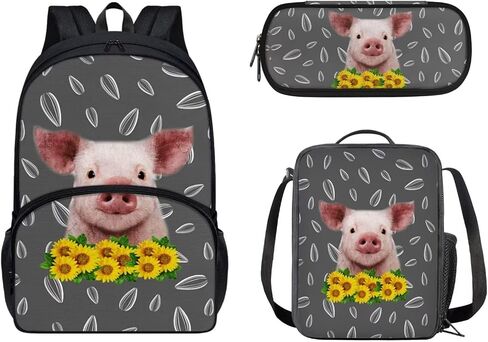 Customized Your Kids Name on American Flag Sunflower Cow Print School Backpack Set for Boys Girls, Set 3-in-1 Kids Teens School Bag Bookbag with Lunch Bag Pencil Bag in Saudi Arabia