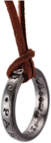 tenghong2021 Unisex Engraved Ring Pendant Necklace with Adjustable Brown Leather Chain Handmade Jewelry Cosplay Fans Gift with Inside Engravings in Saudi Arabia