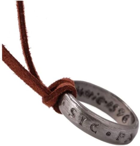 tenghong2021 Unisex Engraved Ring Pendant Necklace with Adjustable Brown Leather Chain Handmade Jewelry Cosplay Fans Gift with Inside Engravings in Saudi Arabia
