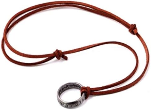 tenghong2021 Unisex Engraved Ring Pendant Necklace with Adjustable Brown Leather Chain Handmade Jewelry Cosplay Fans Gift with Inside Engravings in Saudi Arabia
