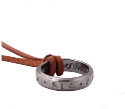 tenghong2021 Unisex Engraved Ring Pendant Necklace with Adjustable Brown Leather Chain Handmade Jewelry Cosplay Fans Gift with Inside Engravings in Saudi Arabia