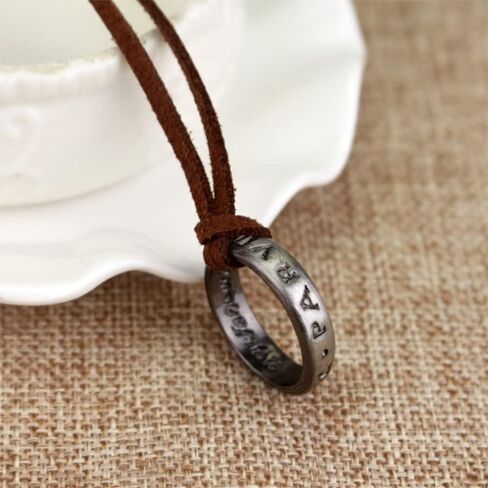 tenghong2021 Unisex Engraved Ring Pendant Necklace with Adjustable Brown Leather Chain Handmade Jewelry Cosplay Fans Gift with Inside Engravings in Saudi Arabia
