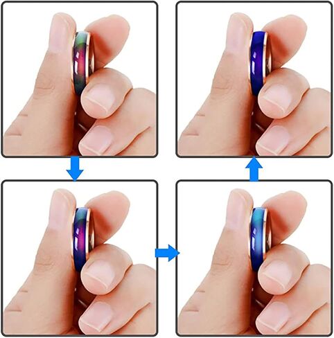 4 قطع من حلقات تغيير لون الرسوم المتحركة المصنوعة من الفولاذ المقاوم للصدأ، حلقات مزاجية من الفولاذ المقاوم للصدأ متغيرة درجة الحرارة للجنسين، خاتم عاطفي حساس للجنسين، خواتم زفاف للرجال والنساء in Kuwait