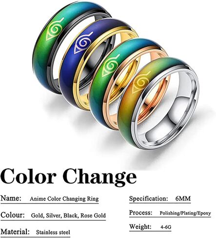 4 قطع من حلقات تغيير لون الرسوم المتحركة المصنوعة من الفولاذ المقاوم للصدأ، حلقات مزاجية من الفولاذ المقاوم للصدأ متغيرة درجة الحرارة للجنسين، خاتم عاطفي حساس للجنسين، خواتم زفاف للرجال والنساء in Kuwait