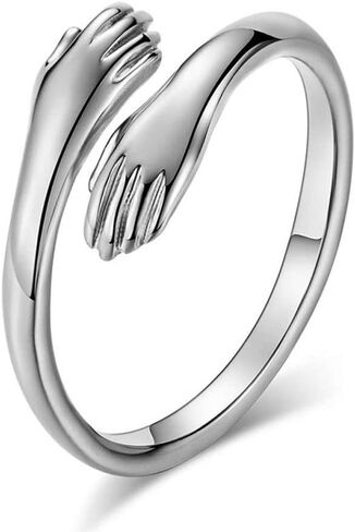 Hug Ring Sterling Silver Adjustable White Gold Plated Couple Hug Ring Hugging Rings for Women Mens Wedding Band Rings Mother's Day gift in Kuwait