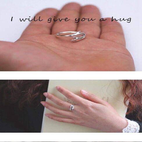 Hug Ring Sterling Silver Adjustable White Gold Plated Couple Hug Ring Hugging Rings for Women Mens Wedding Band Rings Mother's Day gift in Kuwait