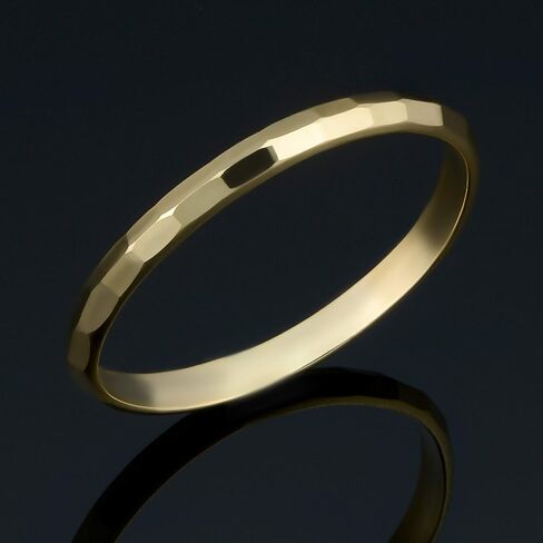 Kooljewelry Minimalist Women's 14k Yellow White or Rose Gold Hammered Diamond-cut Band Ring (2 mm) in Saudi Arabia