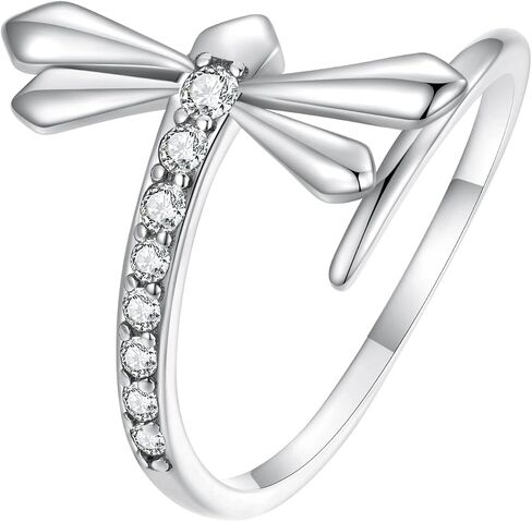 Dragonfly Wrap Finger Band 925 Sterling Silver Cubic Zirconia Crystal Open Statement Rings Engagement Promise Ring Climber Wedding Bands Dainty Jewelry Gifts Adjustable for Women Girls, Crystal, Cubic in Saudi Arabia
