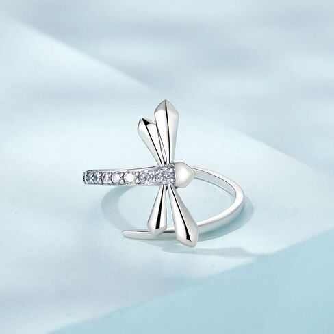 Dragonfly Wrap Finger Band 925 Sterling Silver Cubic Zirconia Crystal Open Statement Rings Engagement Promise Ring Climber Wedding Bands Dainty Jewelry Gifts Adjustable for Women Girls, Crystal, Cubic in Saudi Arabia