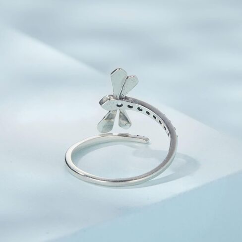 Dragonfly Wrap Finger Band 925 Sterling Silver Cubic Zirconia Crystal Open Statement Rings Engagement Promise Ring Climber Wedding Bands Dainty Jewelry Gifts Adjustable for Women Girls, Crystal, Cubic in Saudi Arabia