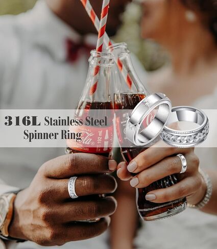 حلقات تململ من الفولاذ المقاوم للصدأ من KOHOTA للنساء والرجال، حلقات القلق على شكل نجمة القمر، حلقات دوارة على شكل زهرة من أجل القلق وتخفيف التوتر، مجموعة حلقات مقاس 6-10 in Kuwait