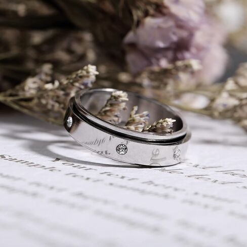 حلقات تململ من الفولاذ المقاوم للصدأ من KOHOTA للنساء والرجال، حلقات القلق على شكل نجمة القمر، حلقات دوارة على شكل زهرة من أجل القلق وتخفيف التوتر، مجموعة حلقات مقاس 6-10 in Kuwait