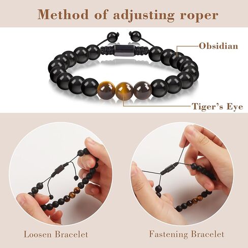 هدية سوار عيد الميلاد الحادي والعشرين من JUSTOTRY له - عين النمر مع سوار العقيق الأسود مقاس 5-11 بوصة مثالي لهدية عيد ميلاد الرجل مع بطاقة شفاء مثالية 21 هدية in Kuwait