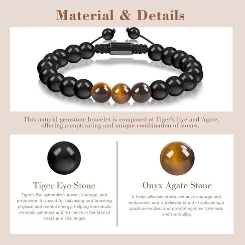 هدية سوار عيد الميلاد الحادي والعشرين من JUSTOTRY له - عين النمر مع سوار العقيق الأسود مقاس 5-11 بوصة مثالي لهدية عيد ميلاد الرجل مع بطاقة شفاء مثالية 21 هدية in Kuwait