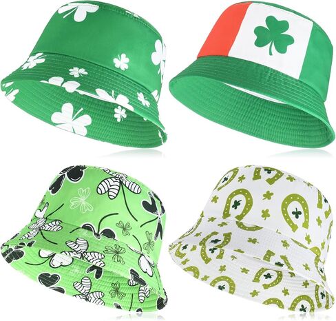 Glitopper 4 Pcs St Patrick's Day Clover Beach Green Bucket Hat Foldable Fisherman Cap St Patrick's Day Accessories for Women Men in Saudi Arabia