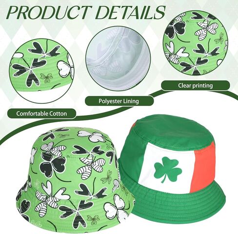 Glitopper 4 Pcs St Patrick's Day Clover Beach Green Bucket Hat Foldable Fisherman Cap St Patrick's Day Accessories for Women Men in Saudi Arabia