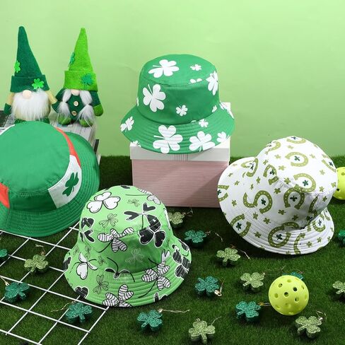 Glitopper 4 Pcs St Patrick's Day Clover Beach Green Bucket Hat Foldable Fisherman Cap St Patrick's Day Accessories for Women Men in Saudi Arabia