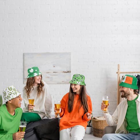 Glitopper 4 Pcs St Patrick's Day Clover Beach Green Bucket Hat Foldable Fisherman Cap St Patrick's Day Accessories for Women Men in Saudi Arabia