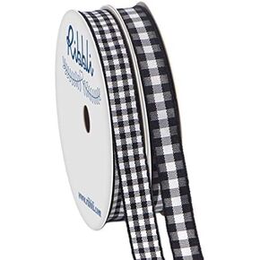 Ribbli 2 Rolls Black and White Gingham Ribbon,Total 20 Yards,3/8 Inch x 10 Yard Each Roll,Polyester Woven Edge,2 Styles Buffalo Checked Ribbon