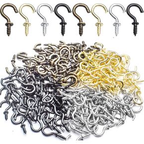 200pcs 1/2" Cup Screw Hooks Metal Cup Hooks Screw-in Ceiling Hooks Small Hooks DIY Jewelry Hooks Screw-in Hanger for Outdoor and Indoor,4 Colors