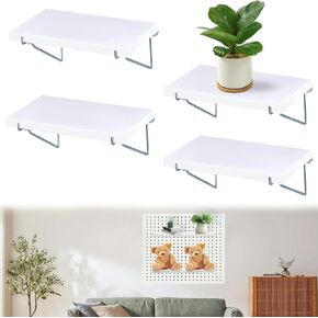 4 عبوات من أرفف بيجبورد بيضاء، أرفف بيجبورد خشبية مع دعامات، رف تخزين منظم للوحة الوتد، أرفف إكسسوارات بيجبورد للمنزل، المطبخ، المكتب، تخزين الحائط in Kuwait