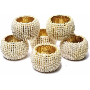 Beige Pearl Beaded Napkin Rings Holder Dining Table Décor for Wedding, Home, Events, Party, DIY Craft Supply