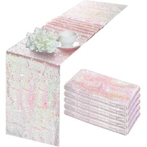 5 Packs Iridescent Sequin Table Runner Set 12 x 108 Inch Rectangle Glitter Table Runner for Birthday Wedding Party Supplies Catering Event Baby Shower Celebration Decorations (Blue Purple)