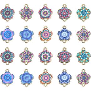 DanLingJewelry 30Pcs Random Flower Connector Charms Enamel Flower Charms with Double Loops for Jewelry Bracelets Making