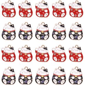 Enamel Lucky Cat Charm Japanese Charm Pendants 20Pcs Animal Charms Copper Bracelet Accessories for DIY Necklace Bracelet Jewelry Supplies for New Year Party Supplies