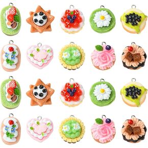 DanLingJewelry 40Pcs 10 Styles Resin Cake Charms Imitation Food Dangle Charms Opaque Cake Charms with Loop for DIY Jewelry Making
