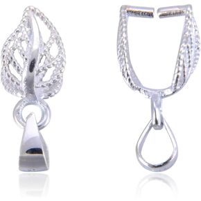 2pcs Adabele Authentic 925 Sterling Silver Hypoallergenic Leaf-Shaped Pendant Pinch Bail Jewelry Findings 17mm 2 Prong Clip Connector for Jewelry Making SS125-1