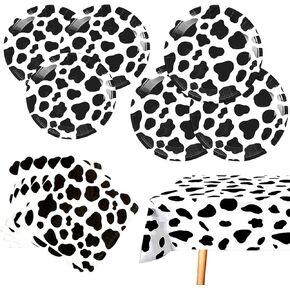 41 Pcs Cow Print Party Supplies, Cow Party Decorations, Includes 20 Plates, 20 Napkins and 1 Tablecloth for Farm Animal Themed Party, Cow Themed Birthday Party in Kuwait