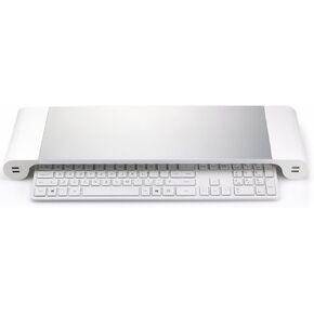 Laptop Stand, Monitor Stand Riser for iMac, Mac, PC, Aluminum Monitor Stand Rack Space Bar with Keyboard Mouse Storage and 4 USB Charging Ports for Laptop MacBook iMac PC and More (White)