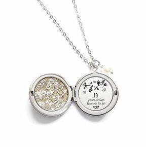 Ten Years Wedding Anniversary Gift for Her 10th Years Down and Forever to go Long Locket Necklace,Hidden Message Necklace,Anniversary Gift For Wife or Girlfriend