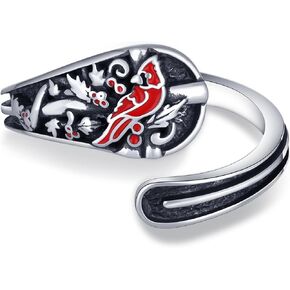Red Cardinal Spoon Rings for Women 925 Sterling Silver Spoon Ring Vintage Thumb Jewelry for Women Men