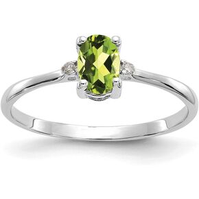 Jewels By Lux 10k White Gold Polished Geniune Diamond & Peridot Birthstone Ring