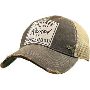 VINTAGE LIFE "Another Fine Day Ruined by Adulthood Distressed Trucker Cap, Black