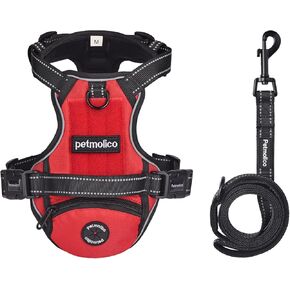 No Pull Dog Harness Medium Reflective Front Clip Vest with Pocket, Adjustable 2 Metal Rings 2 Buckles Easy to Wear & Take Off (Red)