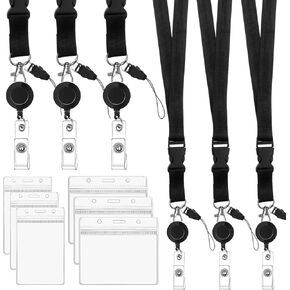 3 عبوات من حبال الشارة القابلة للسحب وحامل شارة الهوية، حبل كروز مع مشبك قابل للفصل وغطاء هوية شفاف مقاوم للماء رأسيًا/أفقيًا للمفاتيح والبطاقات والمكاتب والموظفين والموظفين (أسود - 3 قطع) in Kuwait
