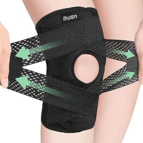 ihuan Knee Braces for Knee Pain Women Men - Open Patella Knee Compression Sleeve with Adjustable Straps for Working Out, Knee Support with Side Stabilizers for Meniscus Tear, MCL, ACL, Arthritis