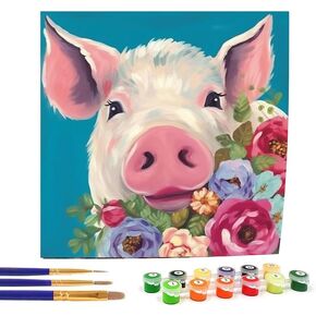 Bimkole Paint by Number for Adults, Flower Pig DIY Oil Painting Kit on Canvas with Paintbrushes and Acrylic Pigment, Perfect for Paint by Numbers for Adults Beginner, for Home Wall Decor 20x20 Inch