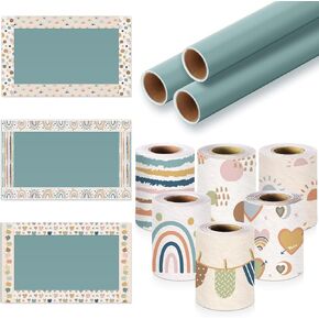 3 Rolls 4 x 12 ft Bulletin Board Roll and 6 Rolls 160 ft Rolled Border Trim Fade Resistant Bulletin Board Paper Bulletin Board Borders for Classroom Back to School Decorations(Morandi)