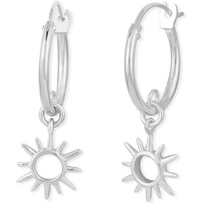 Boma Jewelry Sterling Silver Sunburst Sun Open Circle Snap Down Closure Tube Hoop Earrings