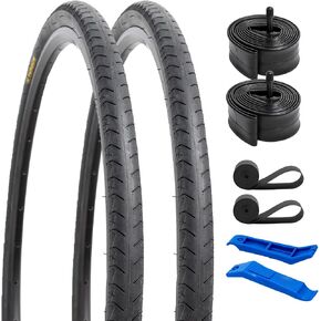YUNSCM 700C Bike Tires 700x38C/40-622 and 700C Bike Tubes Schrader Valve with 2 Rim Strips Compatible with 700x35C/36C/37C/38C/39C/40C(35/40-622) Bike Bicycle Tires and Tubes (P-1493)