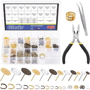Glarks 3053Pcs Gold/Silver/Bronze Earring Posts and Backs Kit Including Stainless Steel Earring Post, Earring Backs, Jump Rings, Needle Nose Pliers, Jump Ring Opener, Bent Tweezer for Earring Making