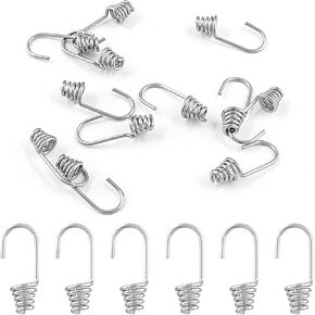 12pcs Silver Bungee Shock Cord Hook, 0.12" / 3mm Plastic-Coated Wire Hooks End Spiral Bungee Hooks for Boating Camping Auto Outdoor Shade Cloth Vegetable Shed Waterproof Cloth (24mm Length)