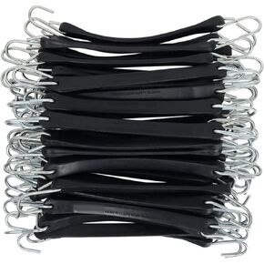50pack 9’’ Rubber Tarp Straps Bungee Cords with Metal Crimped S Hooks, Ideal for Securing Tarps, Cargo, Canvases, Weatherproof